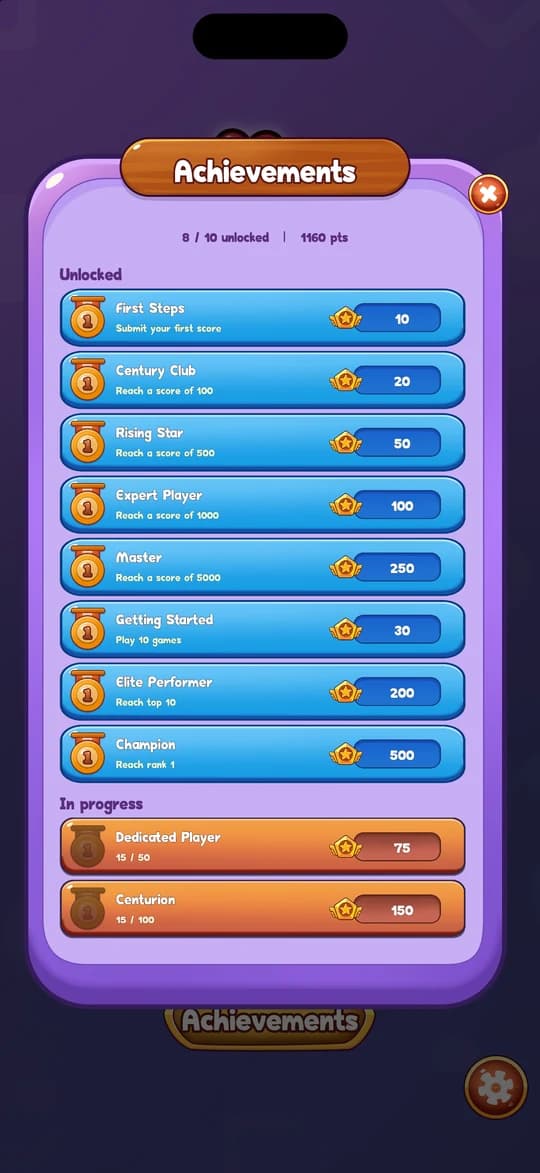 TapTap achievements screen